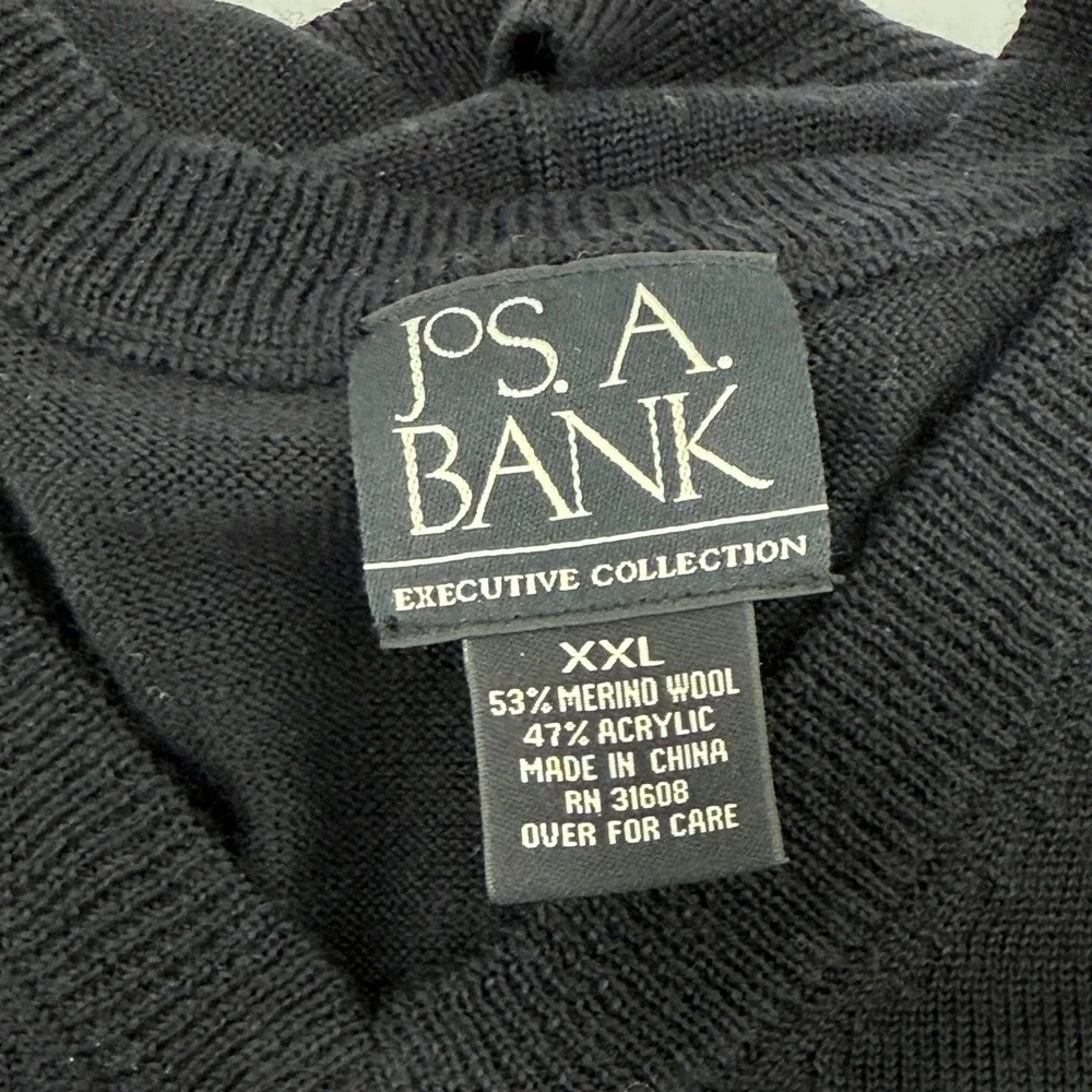 Jos A Bank V Neck Sweater Men XXL Executive Collection Black Merino Wool  Blend‎